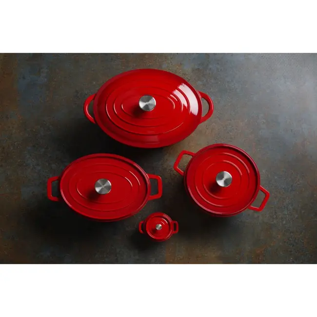 HENDI Braadpan – geëmailleerd gietijzer – 3,7L – rood – 317x240x105 mm