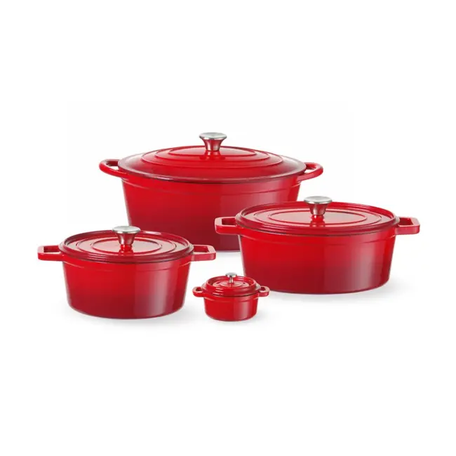 HENDI Gietijzeren braadpan – geëmailleerd – 6,88L – rood – 405x255x134 mm