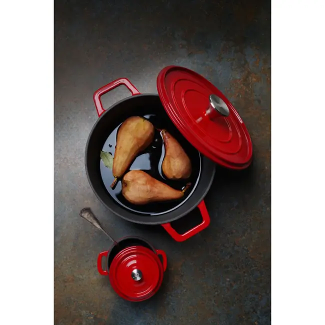HENDI Gietijzeren braadpan – geëmailleerd – 6,88L – rood – 405x255x134 mm
