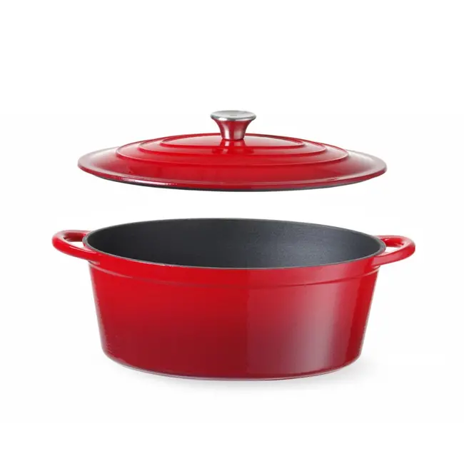 HENDI Gietijzeren braadpan – geëmailleerd – 6,88L – rood – 405x255x134 mm