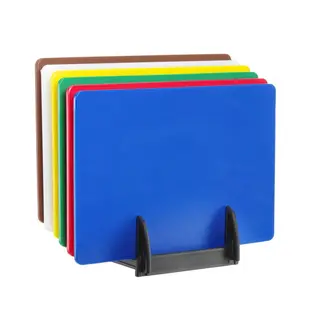 HENDI Set van 6 HACCP-snijplanken met rek – kleurgecodeerd – 450x300x10 mm