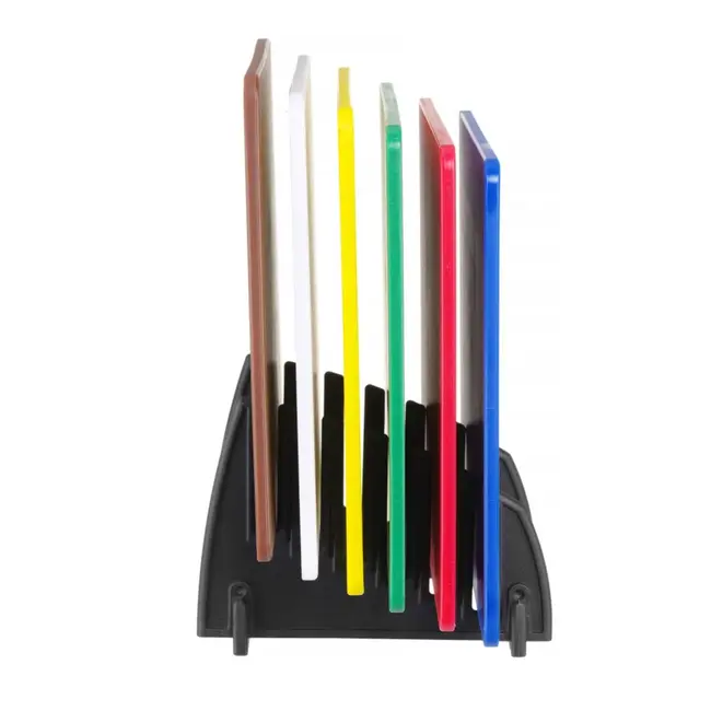 HENDI Set van 6 HACCP-snijplanken met rek – kleurgecodeerd – 450x300x10 mm
