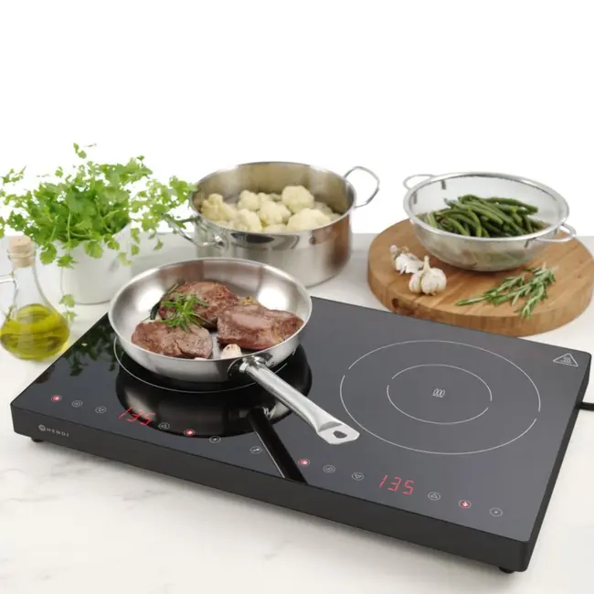 HENDI Dubbele inductiekookplaat – boost modus – aanraakgevoelige bediening – 608x405x54 mm