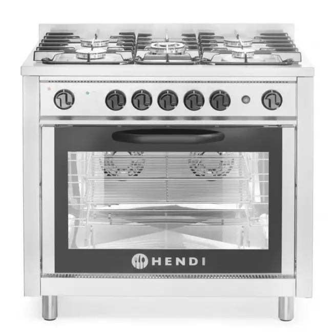 HENDI Gasfornuis – 5-pits met elektrische oven en grill – roestvrij staal – 900x653x900 mm