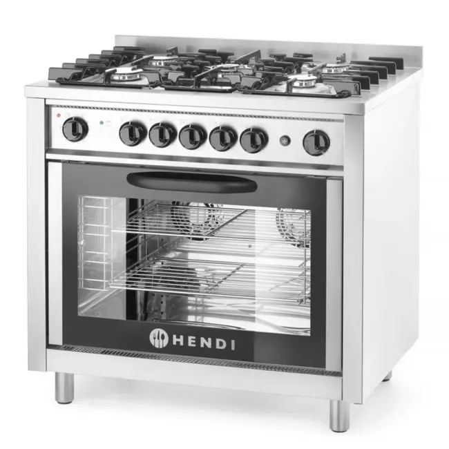 HENDI Gasfornuis – 5-pits met elektrische oven en grill – roestvrij staal – 900x653x900 mm