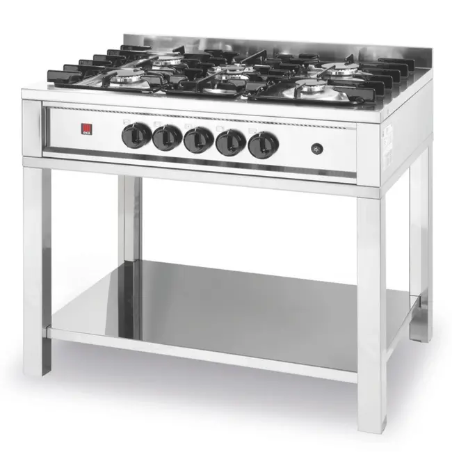 HENDI Gasfornuis – 5 pits – open frame – roestvast staal – 14,3 kW – 900x640x910 mm