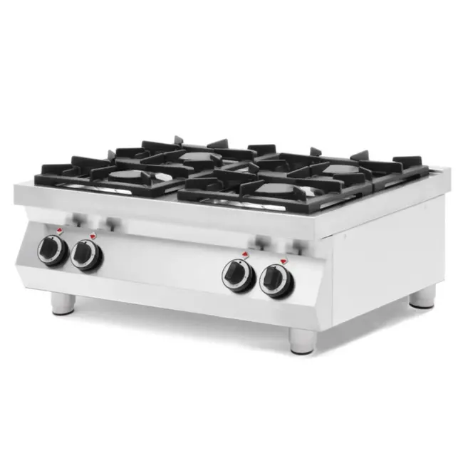 HENDI 4-pits gasfornuis – tafelmodel – gietijzeren branders – 19 kW – roestvast staal