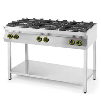 HENDI Gasfornuis – 6-pits – open standaard – 28,5 kW – roestvast staal – 1200x700x900 mm