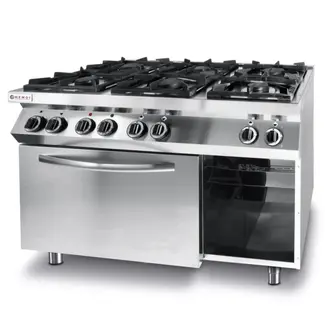 HENDI 6-pits gasfornuis met convectieoven – roestvrij staal – 28,5 kW – 1200x722x900 mm