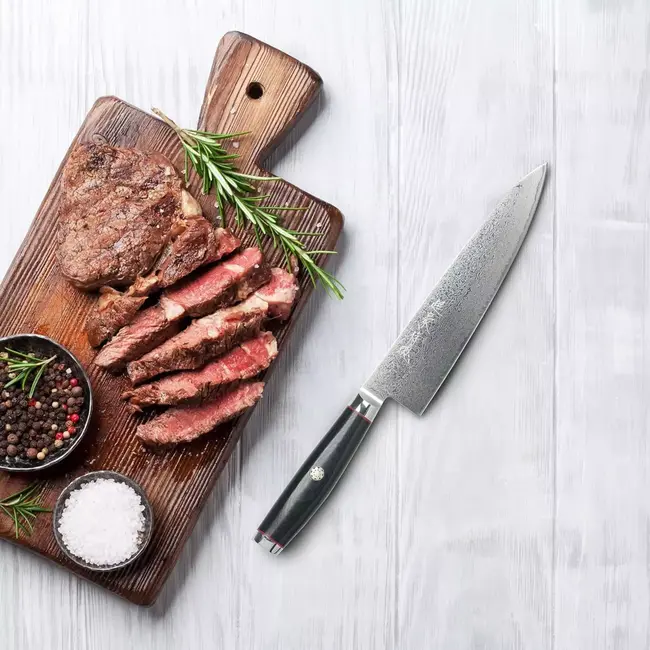 Yaxell Super Gou Ypsilon Koksmes 20 cm – 193 Lagen Damaststaal – SG2 Staal – 63 HRC – Canvas-Micarta Heft – Japan