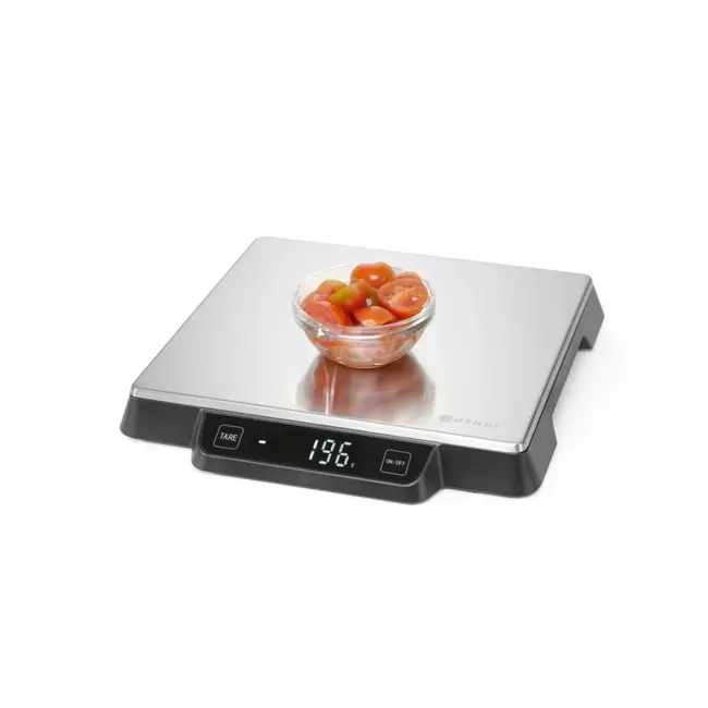 HENDI Keukenweegschaal – 15 kg capaciteit – roestvast staal – nauwkeurig tot 1g – aanraakgevoelig – auto-tarra