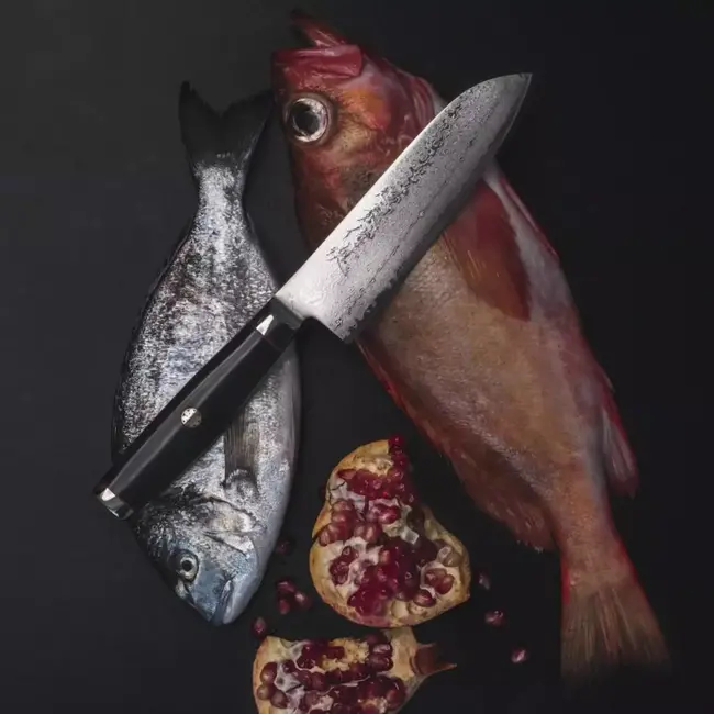 Yaxell Super Gou Ypsilon Santoku mes 16,5 cm – 193 Lagen Damaststaal – SG2 Staal – 63 HRC – Canvas-Micarta Heft – Japan