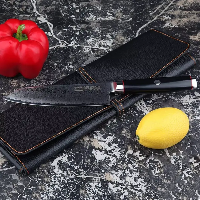 Yaxell Super Gou Ypsilon Santoku mes 16,5 cm – 193 Lagen Damaststaal – SG2 Staal – 63 HRC – Canvas-Micarta Heft – Japan