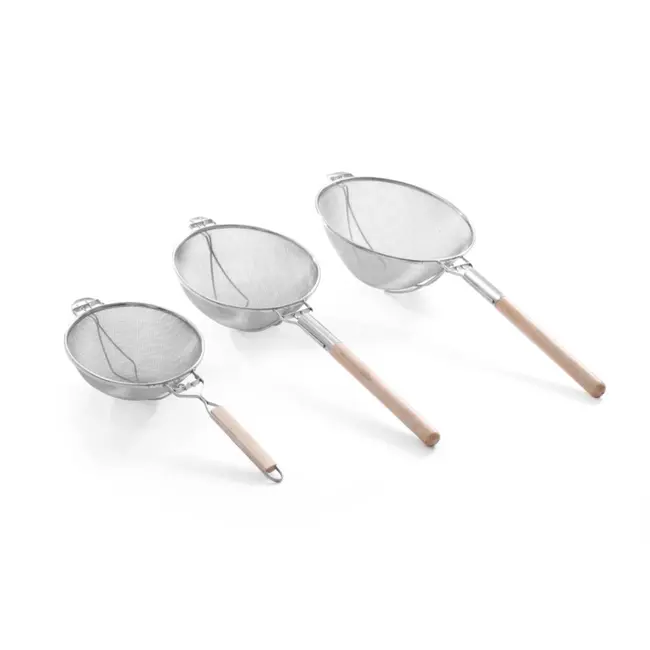 HENDI Dubbelgaas oplegzeef – houten handgreep – 605x260x120 mm – vertind metaal