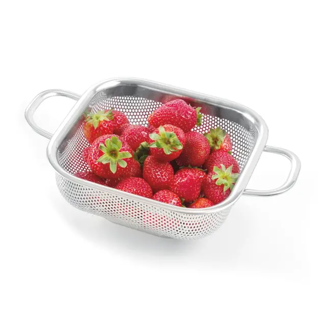 HENDI Vierkant vergiet – roestvrij staal – met voet en handgrepen – 290x218x80 mm