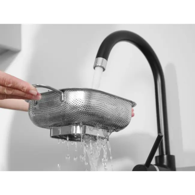 HENDI Vierkant vergiet – roestvrij staal – met voet en handgrepen – 290x218x80 mm