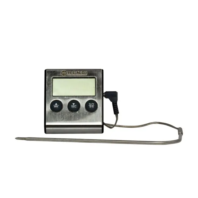 Hendi Braadthermometer met timer - breed temperatuurbereik - roestvrijstalen sonde - 65x70x17 mm