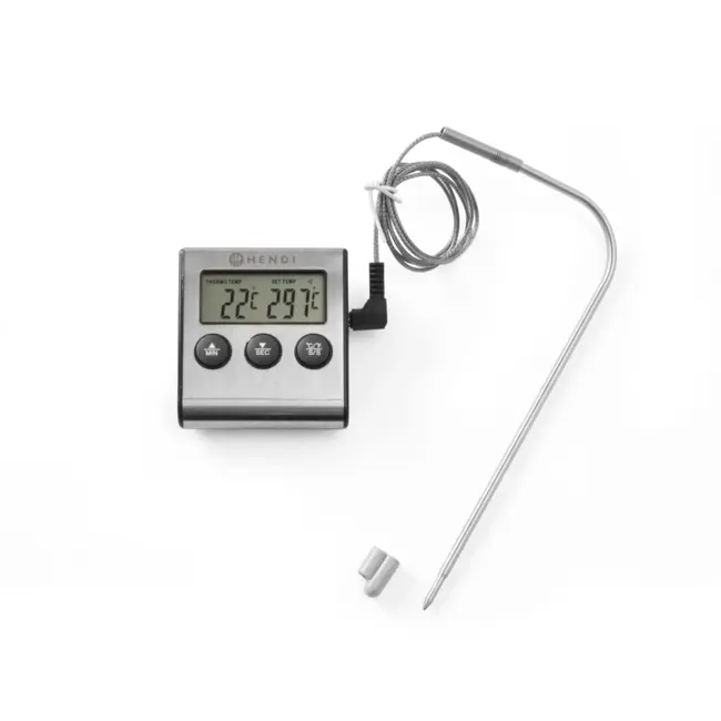 HENDI Braadthermometer met timer – breed temperatuurbereik – roestvrijstalen sonde – 65x70x17 mm
