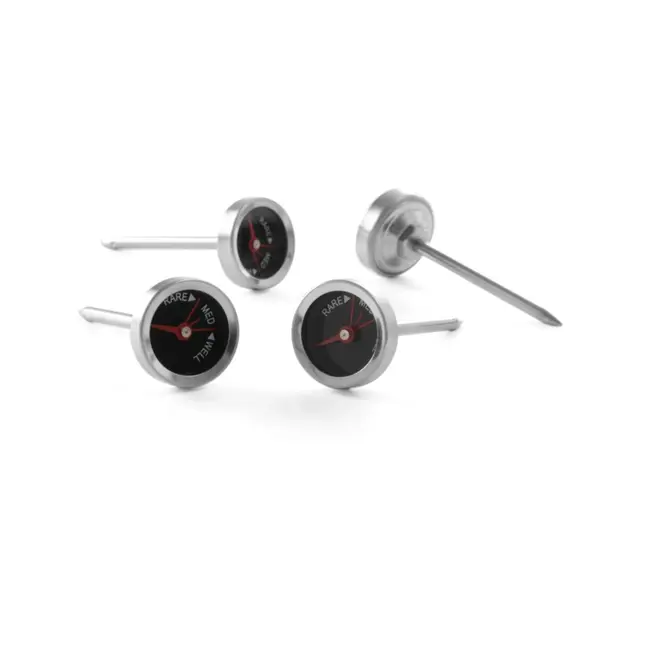 HENDI Set van 4 steakthermometers – indicatie rood-medium-doorbakken – roestvast staal – geschikt voor oven