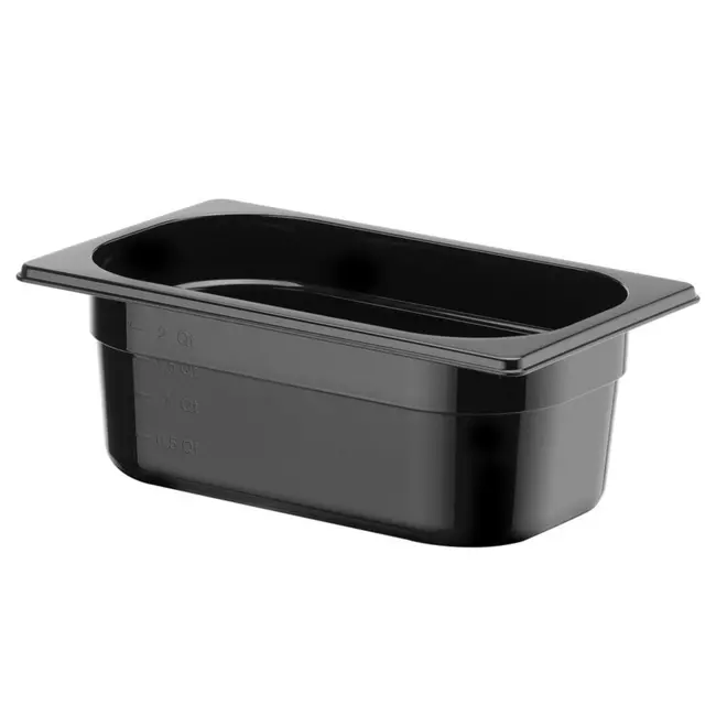 HENDI Zwarte GN 1/4 container – polycarbonaat – 2,8L – temperatuurbestendig – stapelbaar – 265x162x100 mm