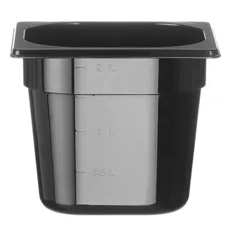 HENDI Zwarte gastronormbak GN 1/6 2,4 l, stapelbaar polycarbonaat