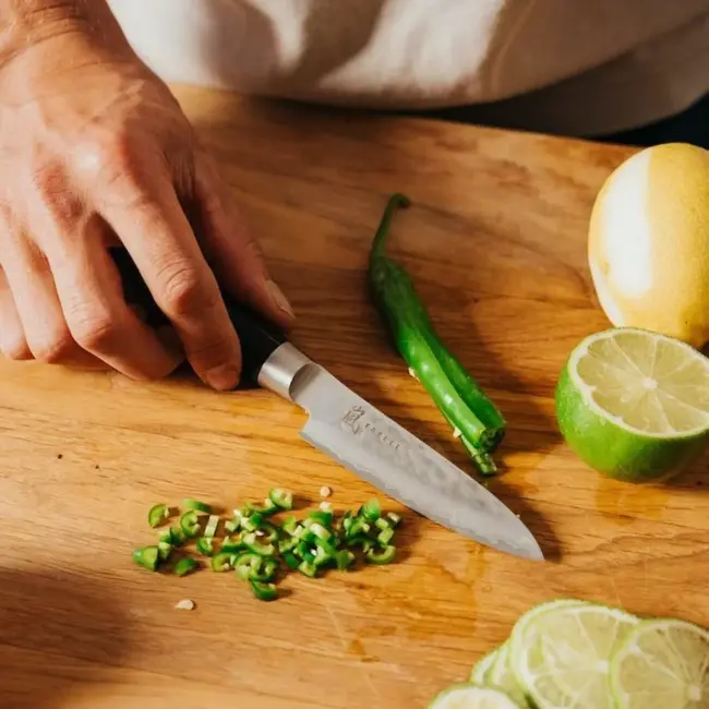 Yaxell Taishi Schilmes 10 cm – VG-10 Staal – Hardheid 61 HRC – Tsuchime Afwerking – Gehamerd Lemmet – Zwart Pakka Beukenhout Handvat