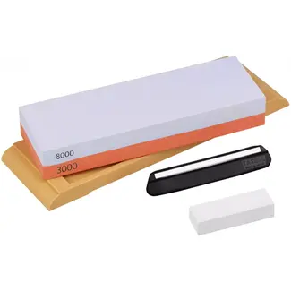 Yaxell 3000/8000 Wetsteen / Combinatiesteen / Slijpsteen – Dubbele Korrelgrofte – Inclusief Angle-Keeper en Nivelleringsteen – Perfect voor Fijnslijpen en Polijsten