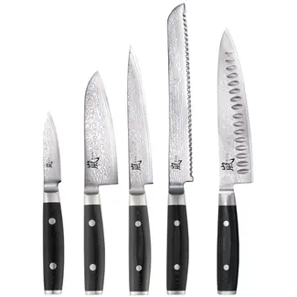 Yaxell Ran Messenset – 5-delig – 69 Lagen Damaststaal – VG10 Staal – 61 HRC – Canvas-Micarta Heft