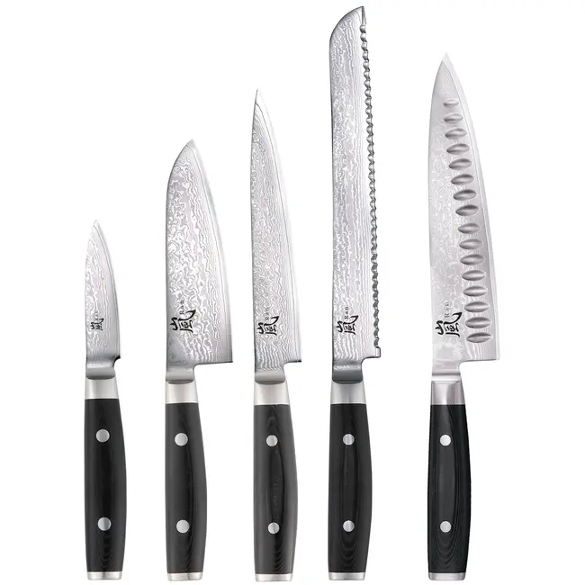 Yaxell  Ran Messenset – 5-delig – 69 Lagen Damaststaal – VG10 Staal – 61 HRC – Canvas-Micarta Heft
