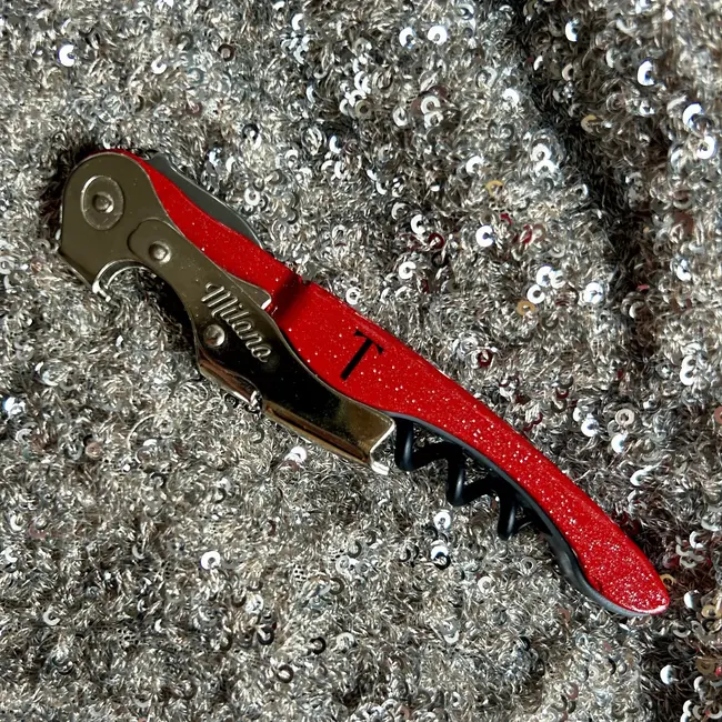 TRINK Sommeliermes – Rode Glitter – Dubbele Hefboom – Italiaans Vakmanschap