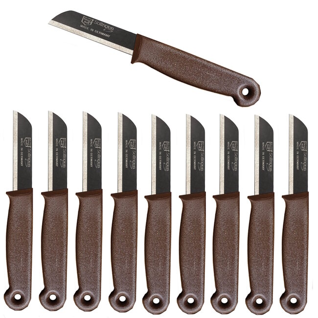 Solingen Schilmesje – RVS Glad – 16 cm met Blade Cover – Bruin – 10 stuks