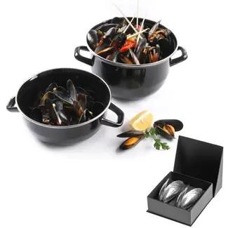 Anovi Mosselbestek Set – Authentiek Design – Handgemaakt – Inclusief 3,5L Mosselpan – Luxe Geschenkverpakking