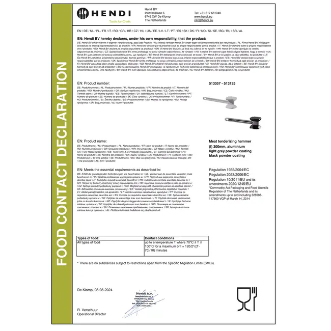 HENDI Dubbelzijdige vleeshamer XL – aluminium – 300x80 mm – lichtgrijs