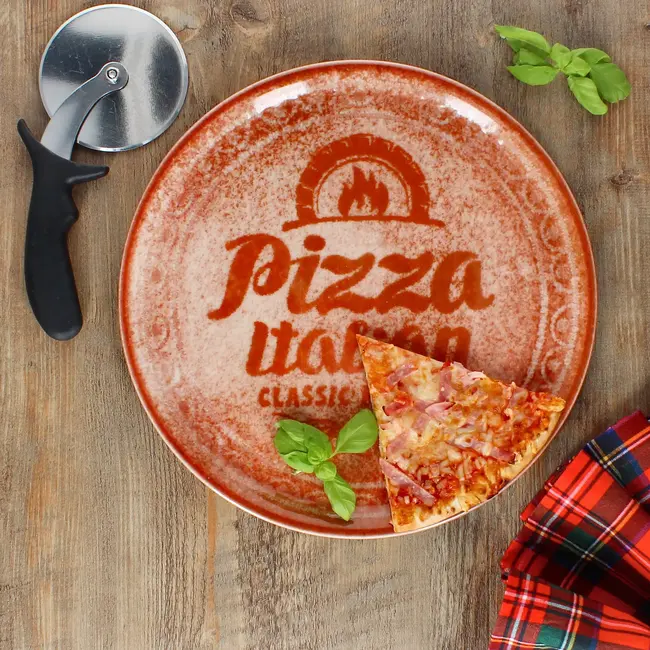 HENDI Pizzabord – Geglazuurd Porselein – Baksteenrood – Ø 310 mm – Vaatwasmachinebestendig