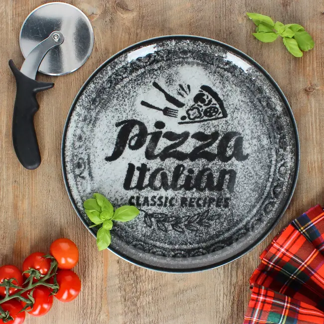 HENDI Pizzabord – Geglazuurd porselein – Zwart – Ø 310 mm – Vaatwasmachinebestendig