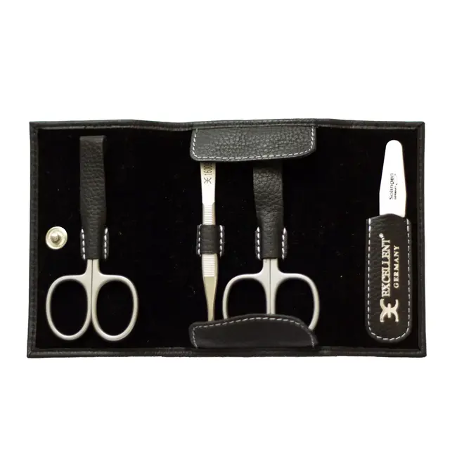 Excellent-Solingen Manicure Etui – 4-Delig – Zwart Lederen Etui – Compact en Functioneel