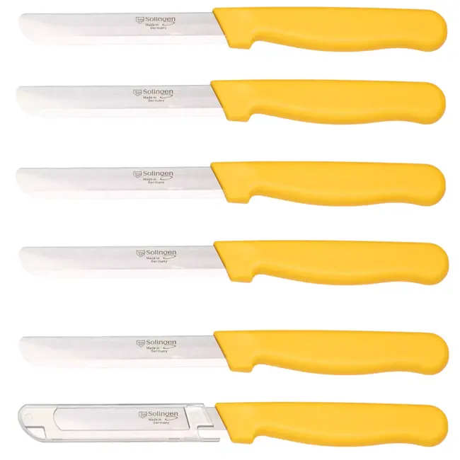Solingen Tafelmes – Microkartel – Brede smeerkant – RVS – Geel – 21,5 cm – Set van 6