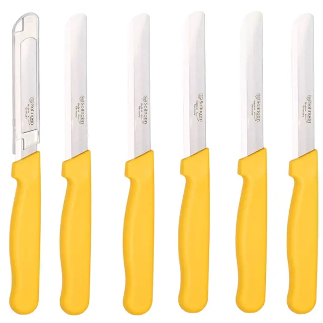 Solingen Tafelmes – Microkartel – Brede smeerkant – RVS – Geel – 21,5 cm – Set van 6