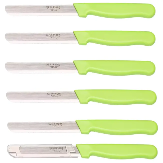 Solingen Allround tafelmes – microkartel – brede smeerkant – RVS – 21,5 cm – groen – set van 6