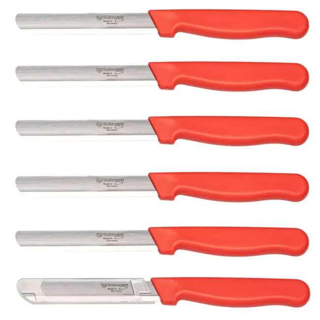 Solingen Tafelmes – Microkartel – Brede smeerkant – RVS – 21,5 cm – Rood – Set van 6