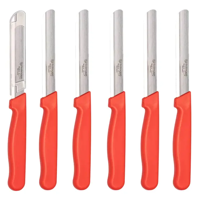 Solingen Tafelmes – Microkartel – Brede smeerkant – RVS – 21,5 cm – Rood – Set van 6