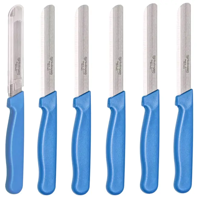 Solingen Allround tafelmes – microkartel – brede smeerkant – RVS – 21,5 cm – blauw – set van 6