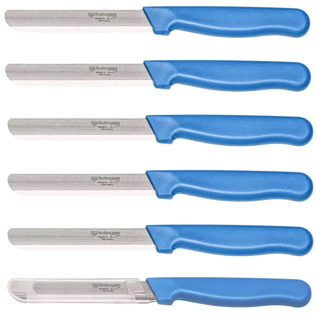 Solingen Allround tafelmes – microkartel – brede smeerkant – RVS – 21,5 cm – blauw – set van 6