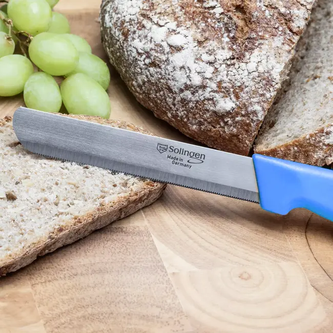 Solingen Allround tafelmes – microkartel – brede smeerkant – RVS – 21,5 cm – blauw – set van 6