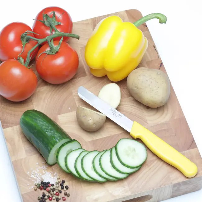 Solingen Tafelmes – Allround Kartelmes – Brede Smeerkant – RVS – Geel – 21,5 cm