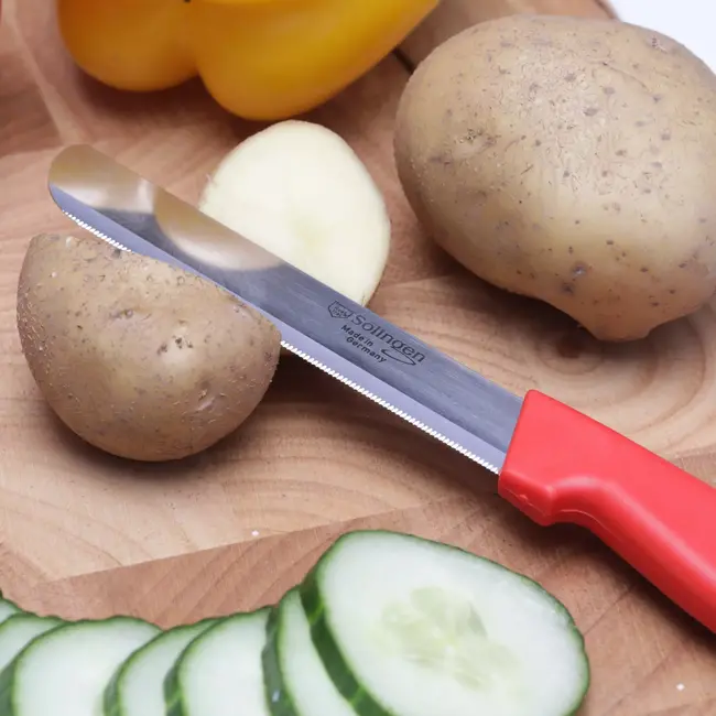 Solingen Tafelmes – Microkartel – Brede smeerkant – RVS – 21,5 cm – Rood – Set van 6