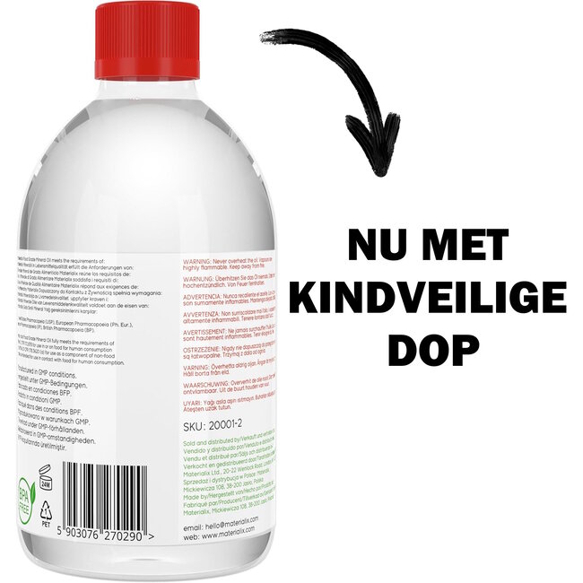 Materialix Minerale Olie voor Hout en Bamboe Snijplanken – Voedselveilig – 500ml