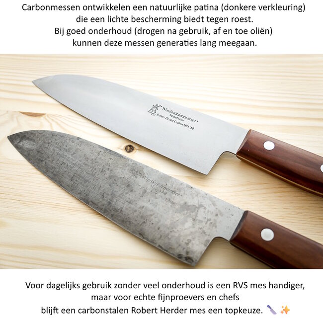 Robert Herder Santoku Koksmes – Carbonstaal – Lemmet 16,5 cm – Heft Eikenhout