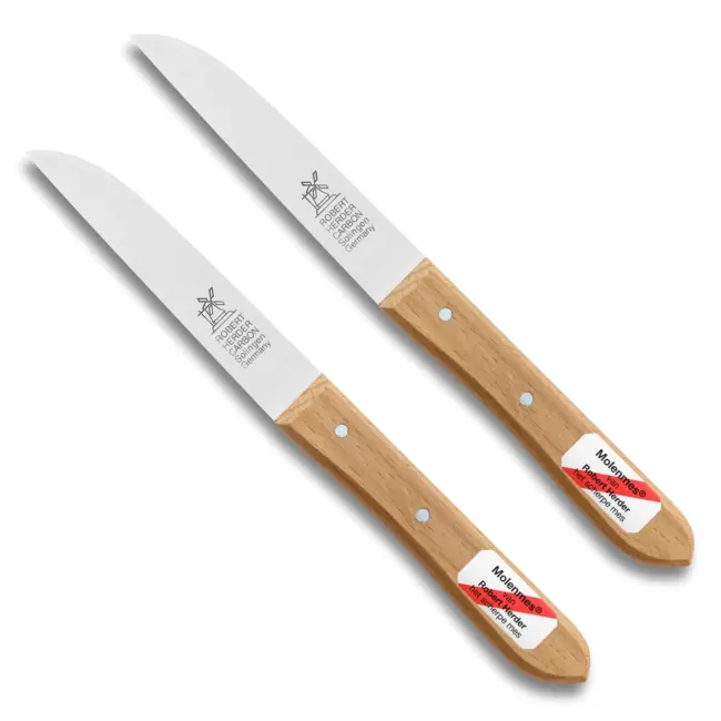 Robert Herder Molenmes – Schilmesje – Benelux – Carbonstaal – Recht – Lemmet 85 mm – Lang Heft – Beukenhout – 2 Stuks