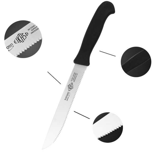 Eikaso Solingen Universeel mes – Gekartelde snede – Ergonomisch handvat – 15 cm – Duurzaam molybdeenstaal